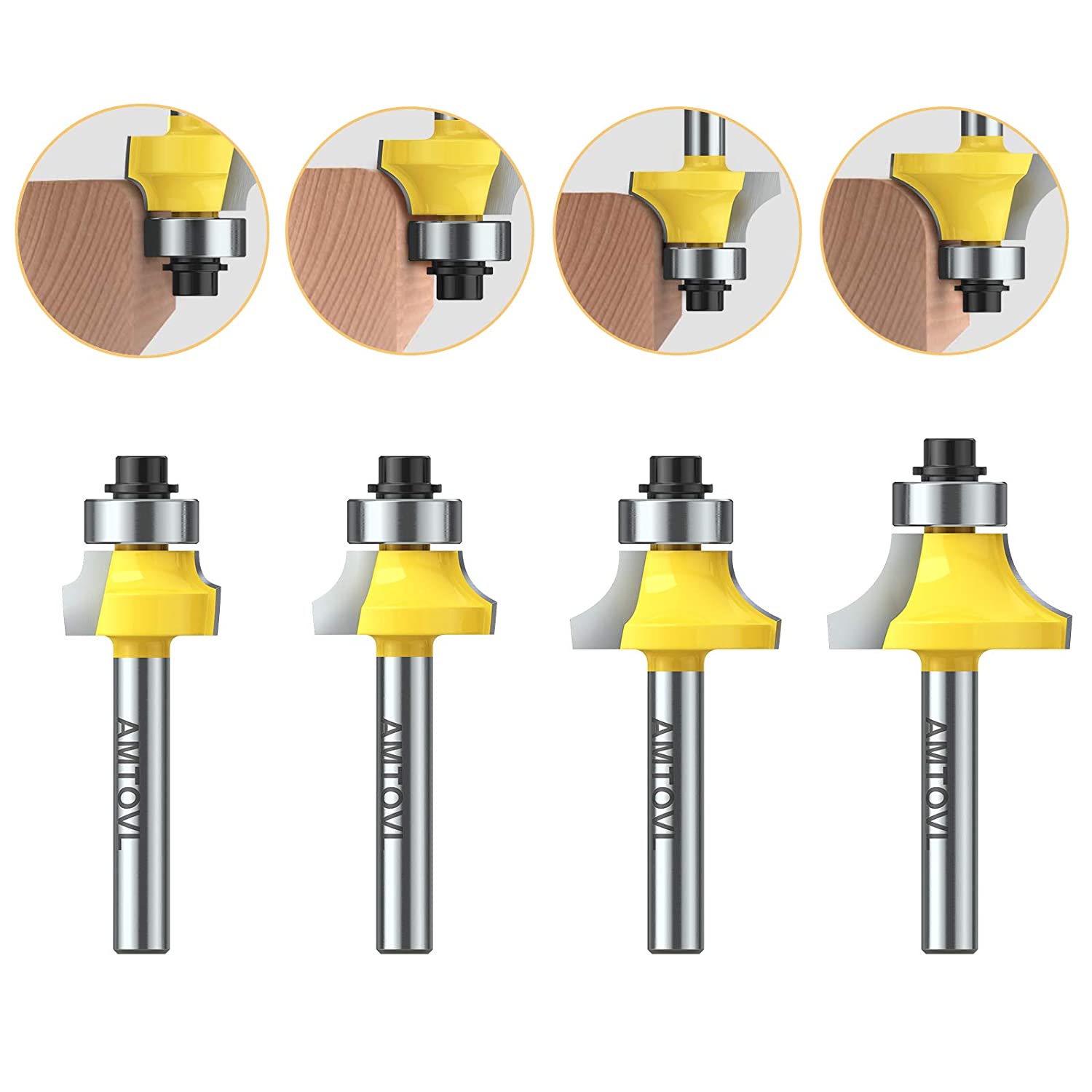 AMTOVL 4Pcs Round Over Router Bit 1/4” Shank – Amtovl