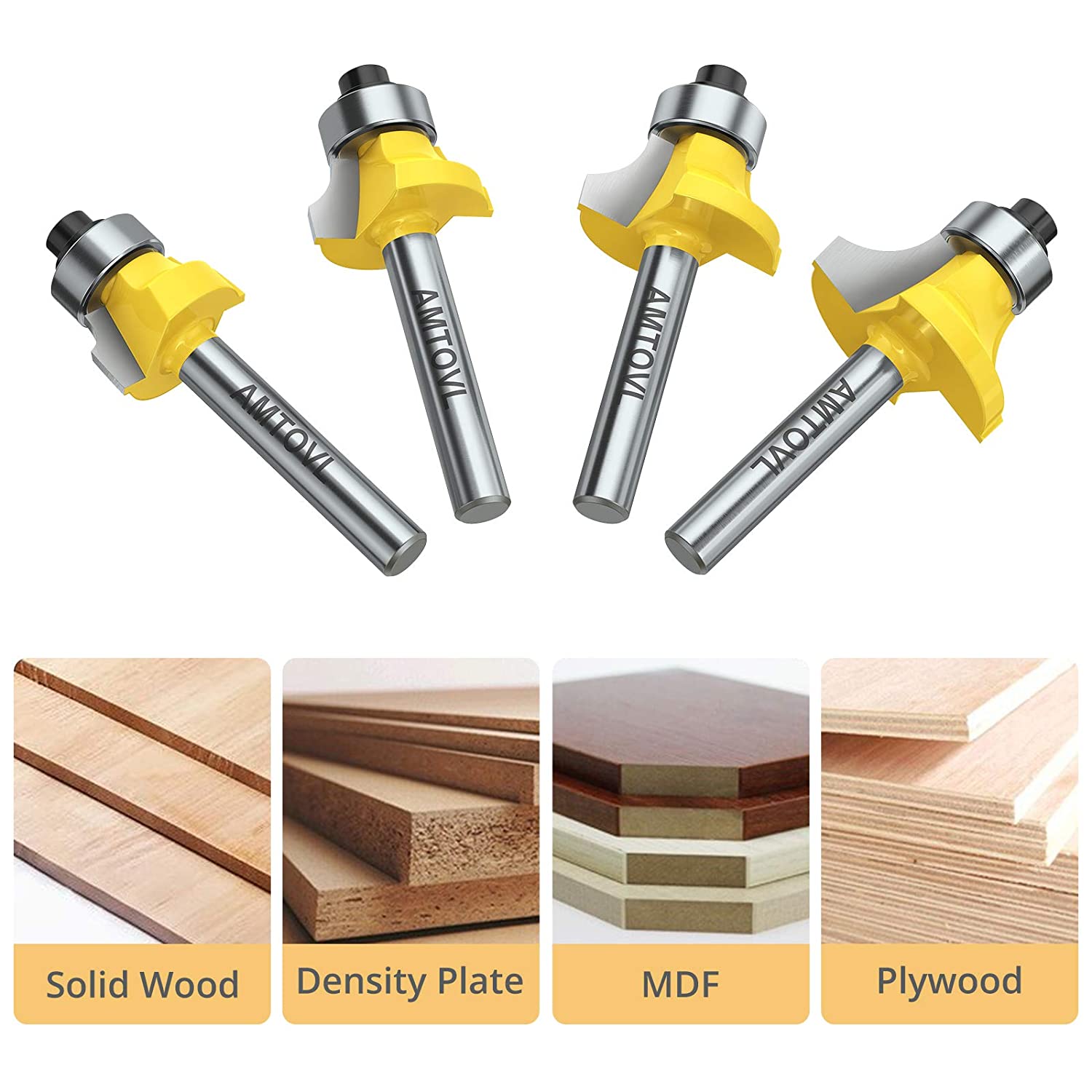 Small Router For Round Over AMTOVL 4Pcs Round Over Router Bit 1/4” Shank – Amtovl