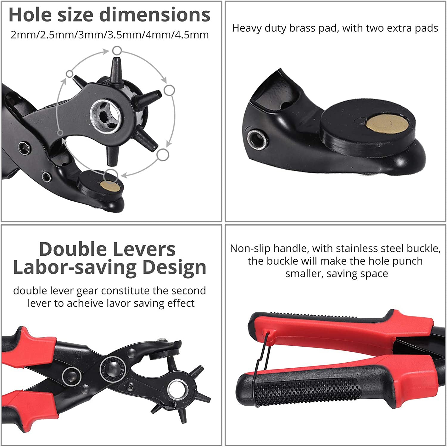 Leather Hole Punch Tool Kit With 240 Rivets - 6 Size Revolving Puncher With Pliers & Accessories